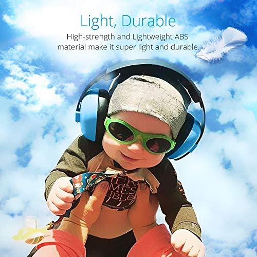 Baby wearing blue noise cancelling headphones for sleep