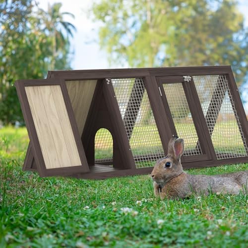 Outdoor Chicken Coop Wooden A-Frame Small Animal Coop Rabbit House Quail Cages with Outdoor Runs & Ventilated Wire Fence Suitable for Garden Backyard Farms 47 x 18 x 19.5 in (Brown) - Image 7