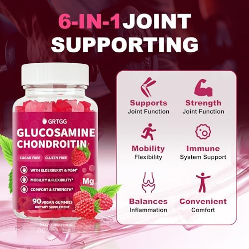Glucosamine Chondroitin Gummies with MSM & Elderberry Extra Strength 3000MG - Joint Support, Antioxidant Immune Support Supplement for Adults, Men & Women - 90 Raspberry Gummies - Image 5