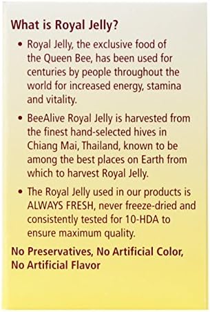 BeeAlive 150 milligrams royal jelly supplement jar