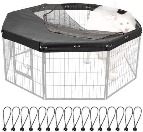 Escape proof pet pen top cover securely attached to an eight panel metal exercise pen.