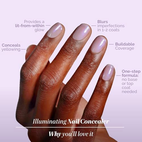 Close up view of the fluid texture of LONDONTOWN lavender nail polish.