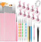 Anex Store nail art tools set with pink brush handles and display stand