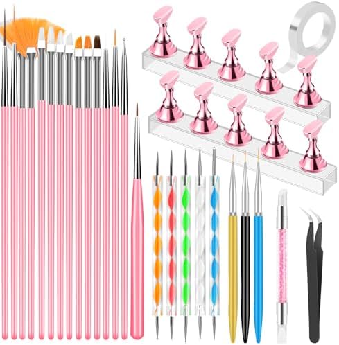 Anex Store nail art tools set with pink brush handles and display stand