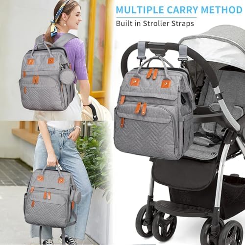 KABAQOO parent travel backpack shown attached to a stroller