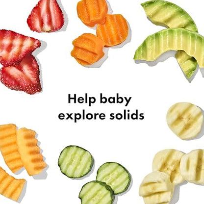 Close up view of the ergonomic non slip silicone grip on the baby feeding tool