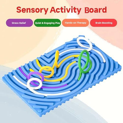 Cruleen sensory fidget toy packaged with eighteen strings and its convenient travel storage bag.