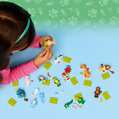 Assembled BRICK Flip 71051 monkey costume toy highlighting the detachable tail component.