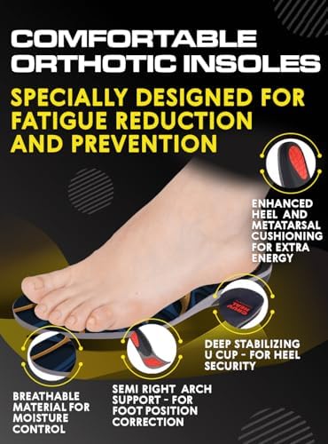 Side view of CRUVHEAL full length semi-rigid work boot insoles for standing all day.