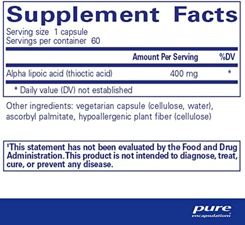 Pure Encapsulations Alpha Lipoic Acid supplement nutrition label