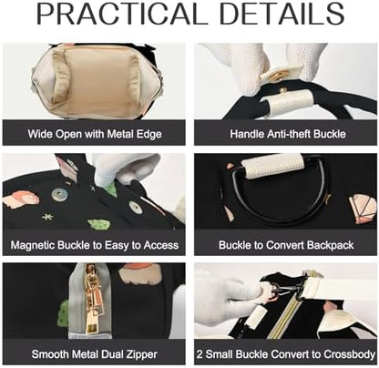 Detail shot of Mozzilog bag zipper and animal print fabric