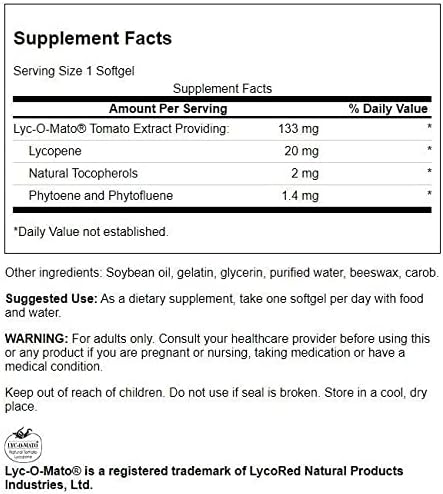 Swanson Lycomato Lycopene supplement facts and ingredient label breakdown