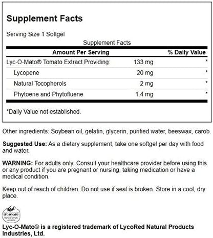 Swanson Lycomato Lycopene supplement facts and ingredient label breakdown