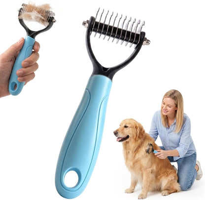 Double Sided Dematting Comb for Cats & Dogs, Professional Grooming Brush, Undercoat Rake with Ergonomic Grip, Safe Deshedding Tool for Long Thick Hair, Tangle Remover for Pets (Blue-L) - Image 9
