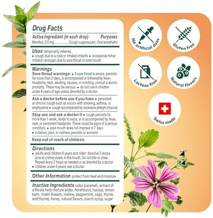 Imported Ricola honey herb throat relief lozenges displayed clearly for quality verification