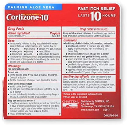 Cortizone 10 Hydrocortisone 1 percent cream tube with aloe vera for rash relief