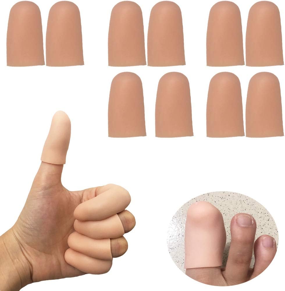 Kris-Kikomy Gel Finger Protectors front view showcasing a pack of ten nude silicone caps for pain relief.