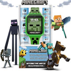 Accutime Minecraft interactive watch showcasing green camouflage silicone strap with iconic graphics.