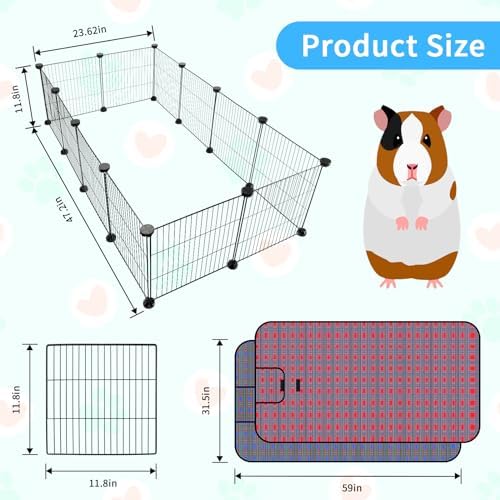 Pet Playpen with Mat, Small Animal Cage with Mat, Guinea Pig Cages, Puppy Pen for Indoors with Colorful Mat, 12 Panels Interior Metal Wire Yard Fence - Image 3