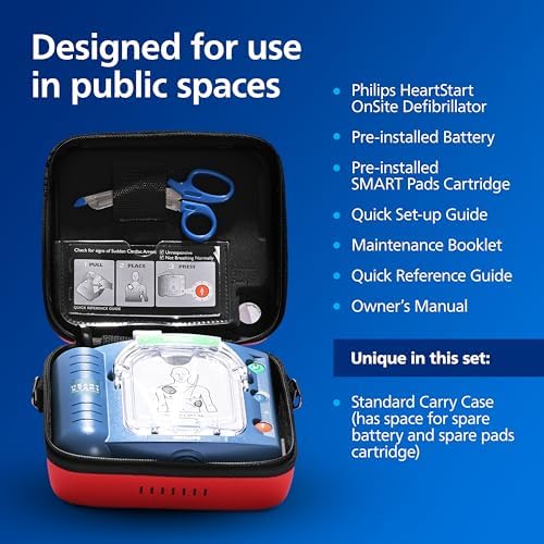 Philips HeartStart OnSite defibrillator with SMART pads cartridge visible