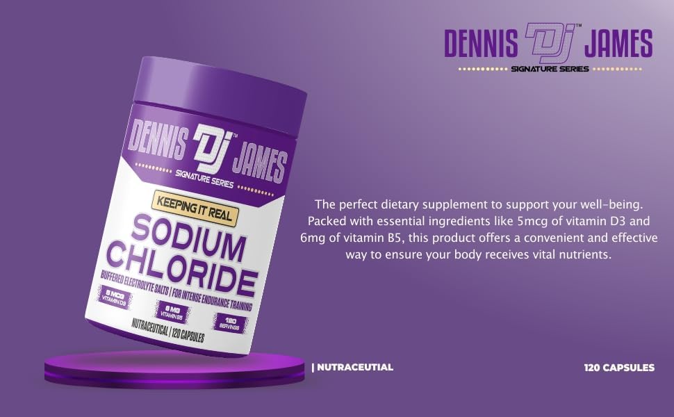 Authentic imported Dennis James signature series sports supplement bottle displayed on a clean surface