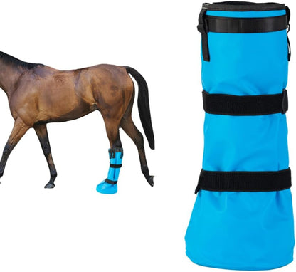 Garftai horse hoof soaking boot front view showing the blue waterproof material for equine care.