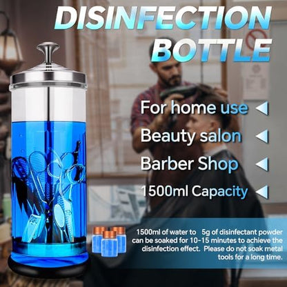 Close up of Zibarber glass jar for salon tool sterilization