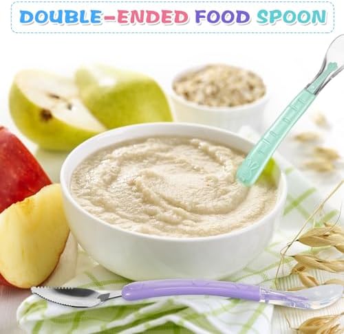 Lallisa four pack infant food spoons showing the ergonomic handle and lightweight travel friendly design