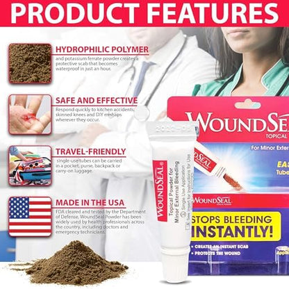 USA imported WoundSeal first aid powder packaging details for blood thinners