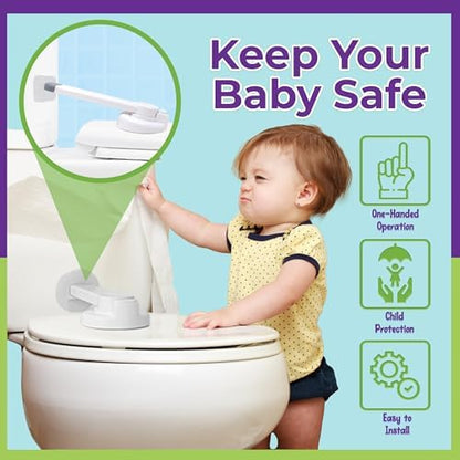 Mars Baby toddler safety toilet lock showing the durable white swivel arm and gray tip.
