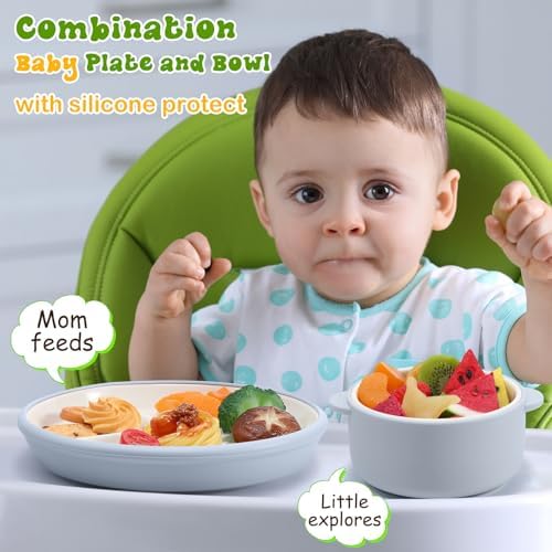 Top view of Domensi 4 piece porcelain kids feeding set