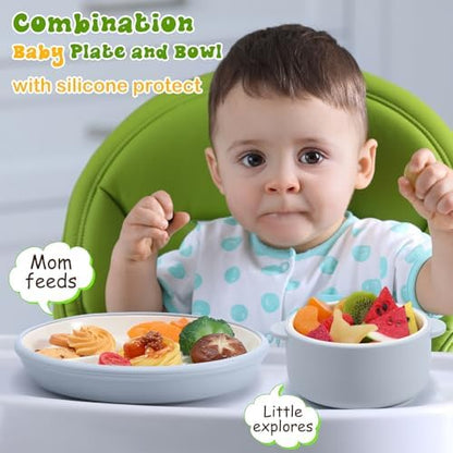 Top view of Domensi 4 piece porcelain kids feeding set