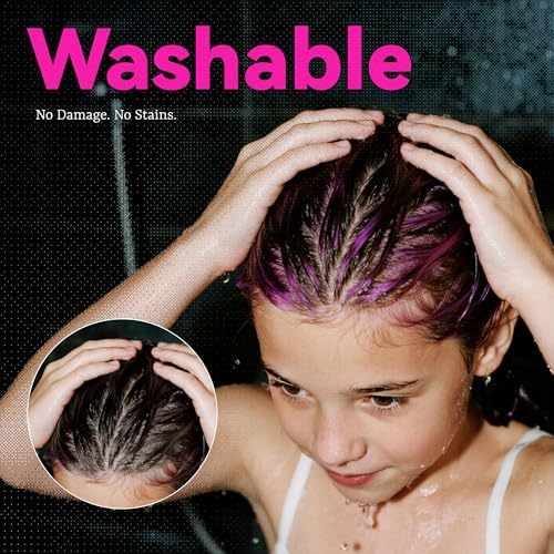 Kids using vibrant non-toxic hair chalk pens for styling