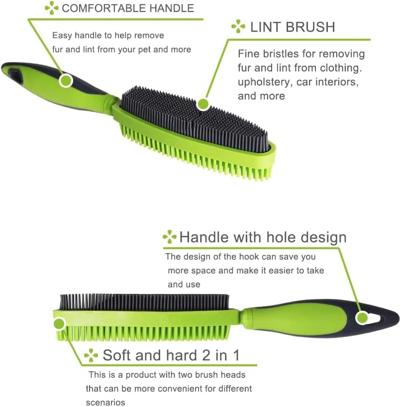 Rubber brush removing dog hair from couch fabric