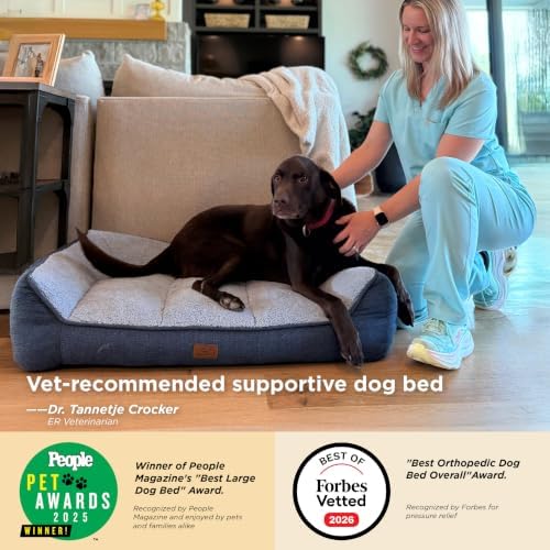 Bedsure SupportMax(TM) XL Orthopedic Dog Beds Large Sized Dog - Extra Thick Supportive Dogs Couch with Waterproof Washable Cover, Extra Large Comfort Pet Sofa with Soft Sherpa & Nonskid Bottom, Grey, 42" - Image 3