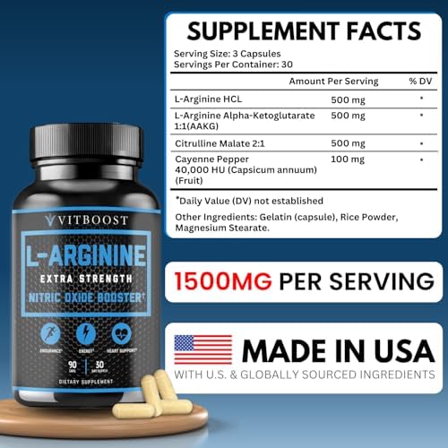 Vitboost L-Arginine Nitric Oxide Booster supplement bottle