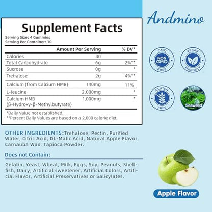 Andmino HMB and L-Leucine Gummies bottle label details