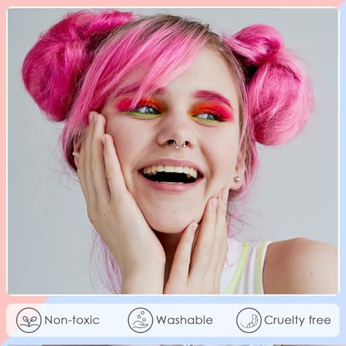 Girl using pink temporary hair chalk for cosplay