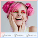 Girl using pink temporary hair chalk for cosplay