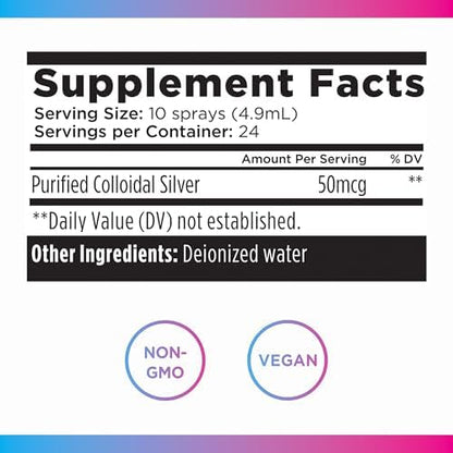 Livingood Daily Silver Serum displaying the vegan and non GMO certification icons