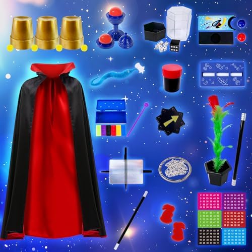 Child wearing red and black reversible magician cloak from Patifeed set