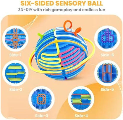 PushGoGo 3D fidget toy with multi-colored strings being looped through spherical slots.