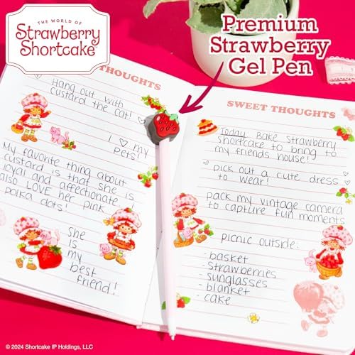 Polka dot ballpoint pen with strawberry charm for Strawberry Shortcake journal