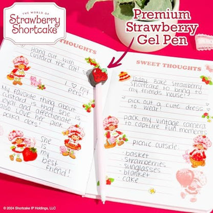 Polka dot ballpoint pen with strawberry charm for Strawberry Shortcake journal