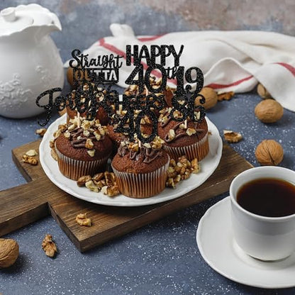 Assorted designs of 40th birthday anniversary cupcake toppers