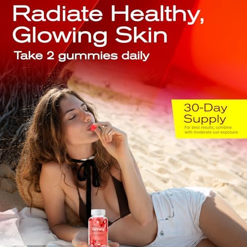 Top angle view of MuseBeam strawberry flavored dietary tanning chews bottle.