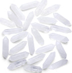 QINJIEJIE Clear Quartz Healing Crystal Wands front view set of ten stones.