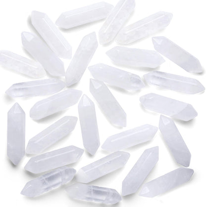 QINJIEJIE Clear Quartz Healing Crystal Wands front view set of ten stones.