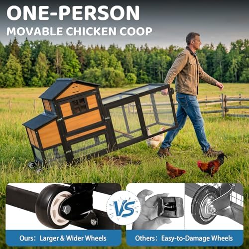 Chicken Coop with Wheels for 4-6 Chickens, Mobile Hen House with Run, Outdoor Chicken Coop, Ventilated Window, Easy-Clean Nesting Box, Weatherproof Asphalt Roof, 82.7" L x 25.6" W x 44.1" H, Brown - Image 4