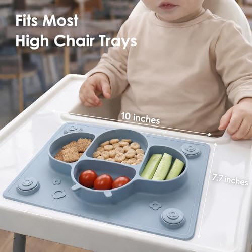 ROCCED food grade silicone toddler dish close up view of divided sections
